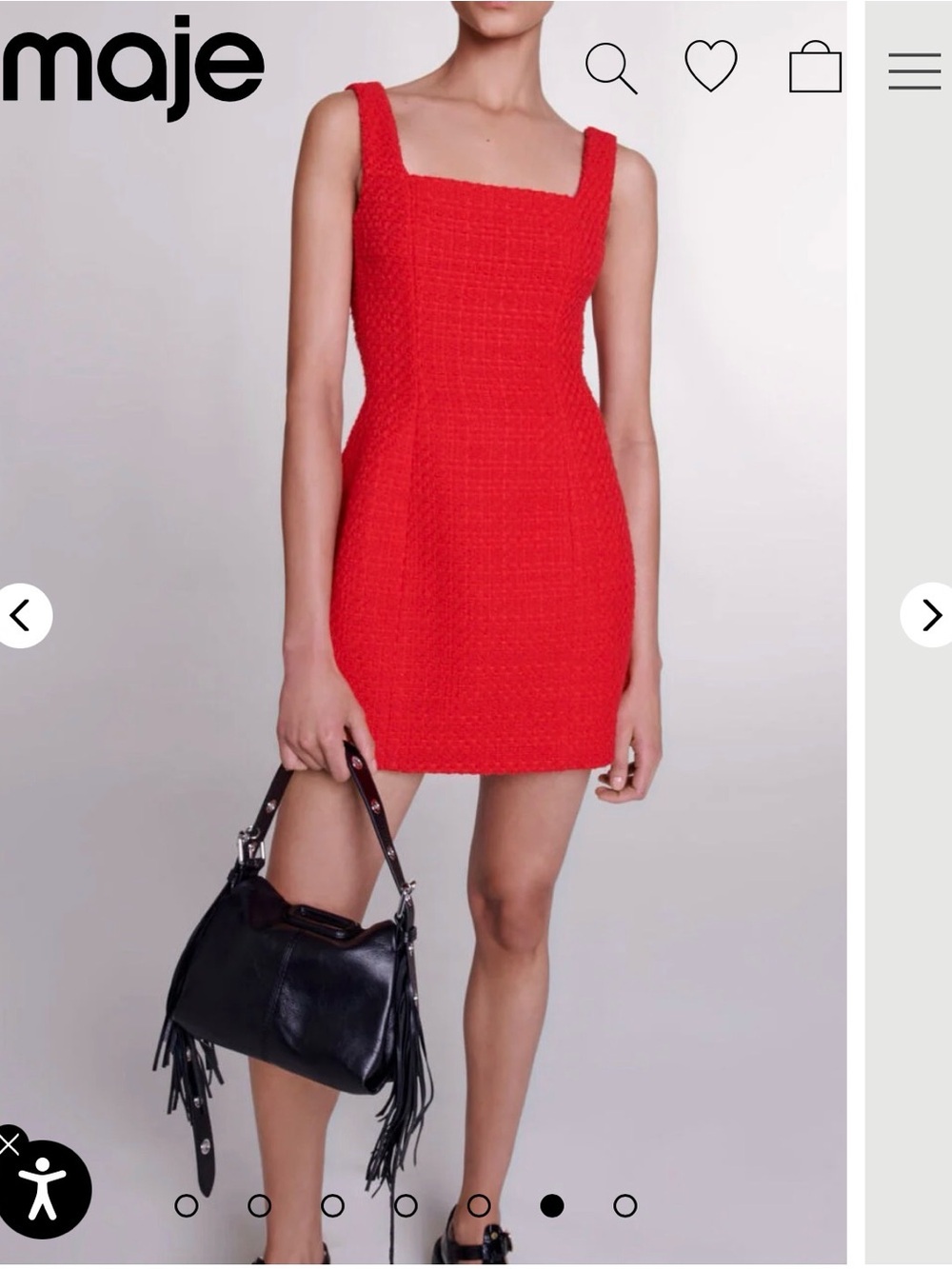 maje MSRP $385 Red Textured tweed Square-Neck Mini Dress
